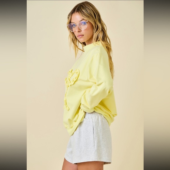 Day + Moon Oversized Mock Neck  W/ Ruffle Trim Bow Sweatshirt - Picture 3 of 10